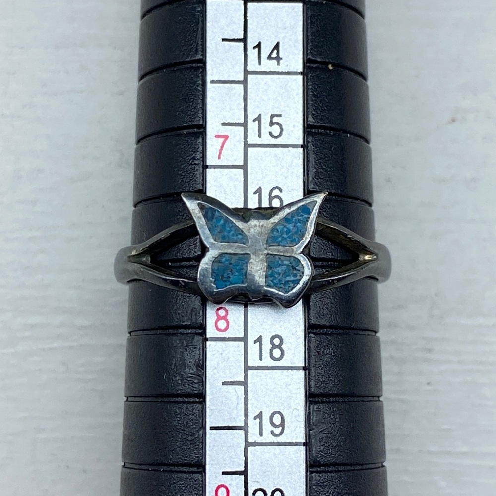 Sterling Silver Turquoise Chip Butterfly Ring Size 7.5